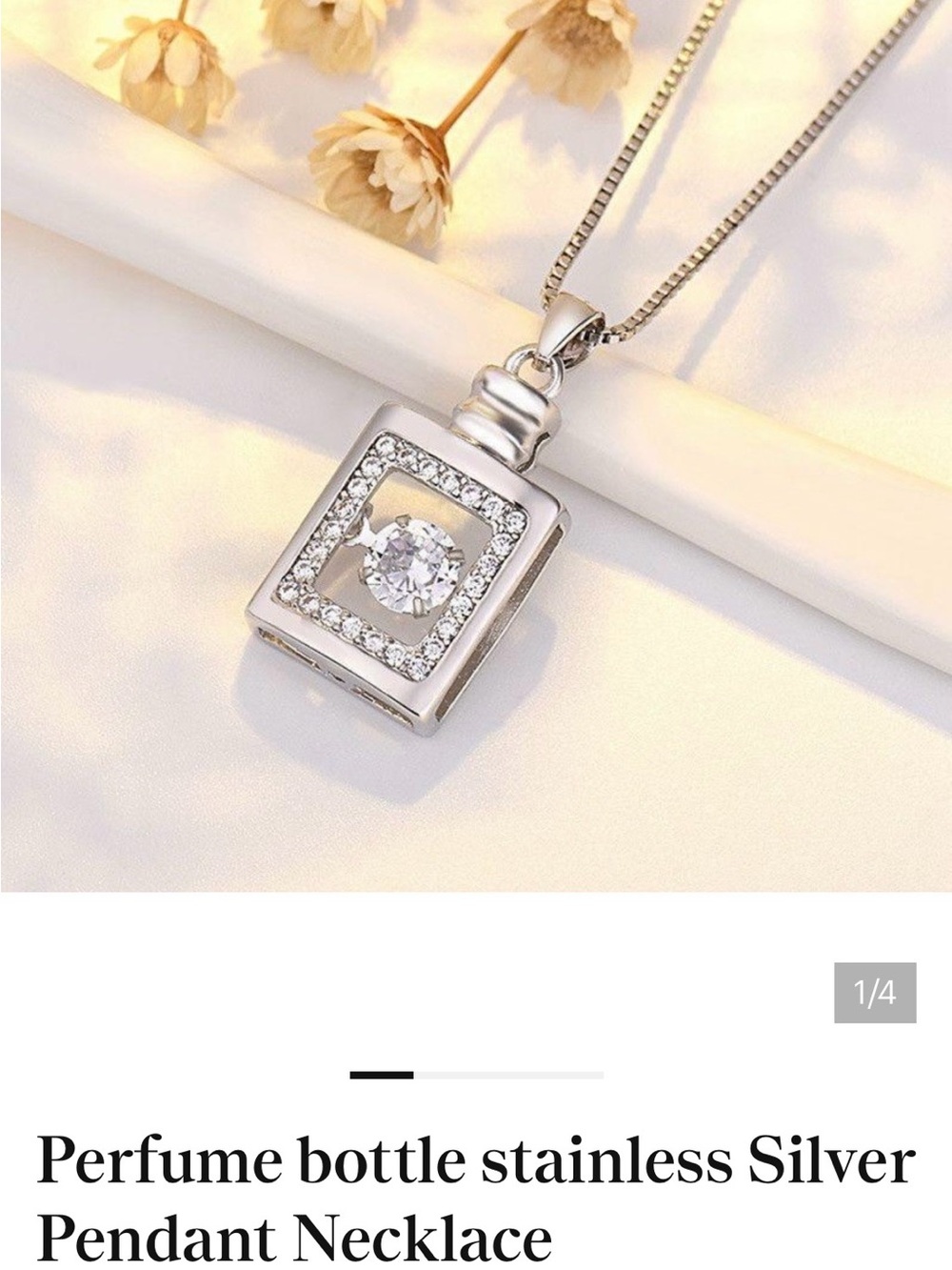 Silver Perfume Bottle Pendant Necklace - Elegant Sparkling Pendant